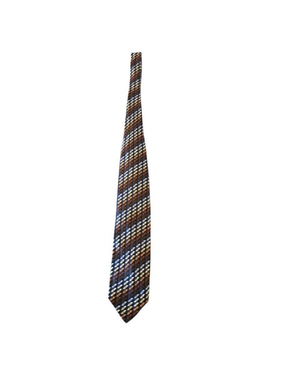 Kilburne & Finch Geometric Silk Tie Brown Blue Gold Retro Necktie 100% Silk - Picture 6 of 11